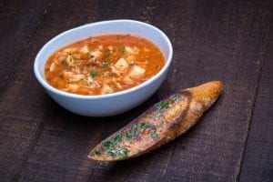Manhattan Clam Chowder Soup at Portos Bakery in Magnolia Park, Burbank
